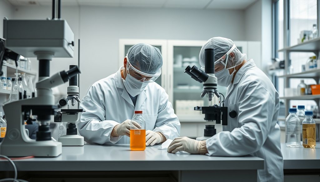 ¿Qué es farmasi y cómo funciona? 13 dos cientificos comprobando un producto de farmasi para comprobar que los productos de farmasi cumplen el marco legal y regulatorio