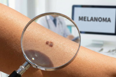 Melanoma Lo que tu piel intenta decirte. persona observando a traves de la lupa un lunar en su brazo